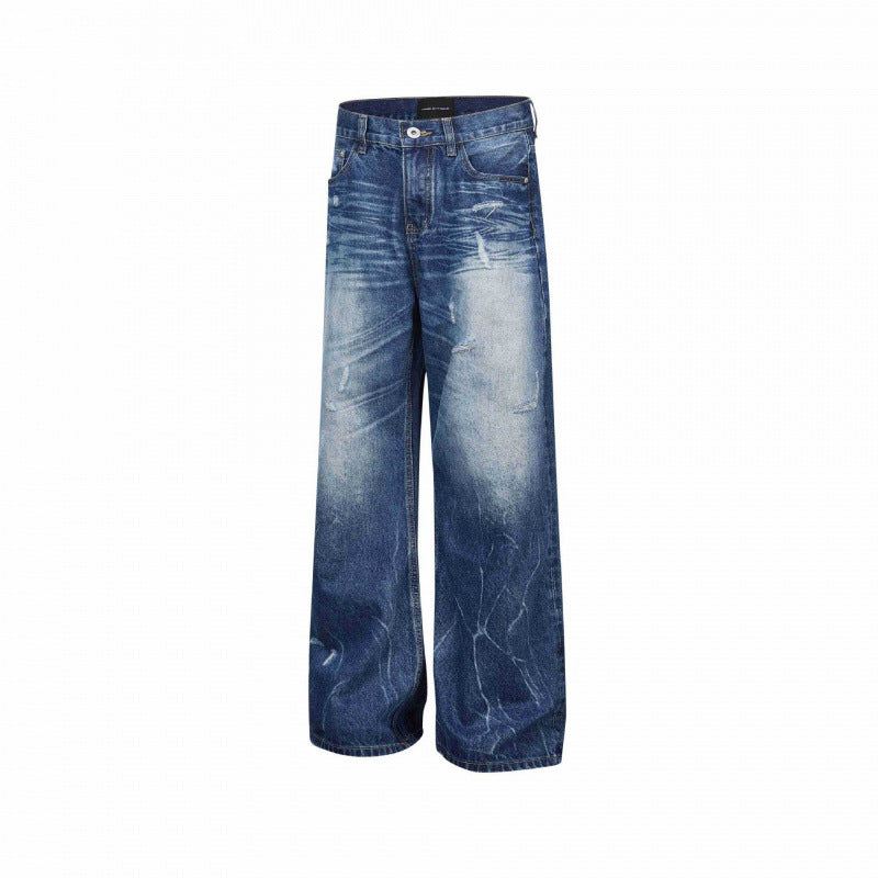 Women Wide-Cut High-Waist Jeans with Used Effect, Distressed Details, and Five-Pocket Cut Mune Fashion