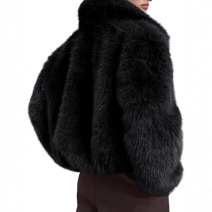 Women's short jacket made of vegan high-pile faux fur in a straight boxy cut with concealed zipper Mune Fashion