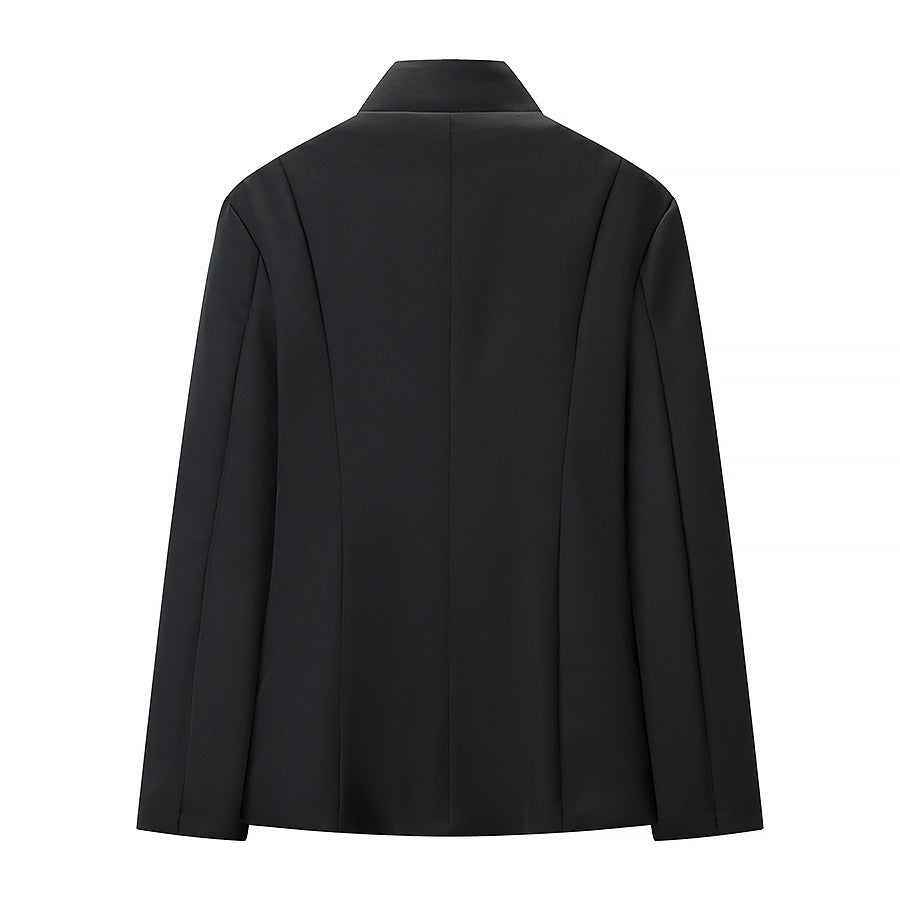 Men's Slim-Fit Blazer Short Jacket with Stand Collar and Minimalist Closure Mune Fashion