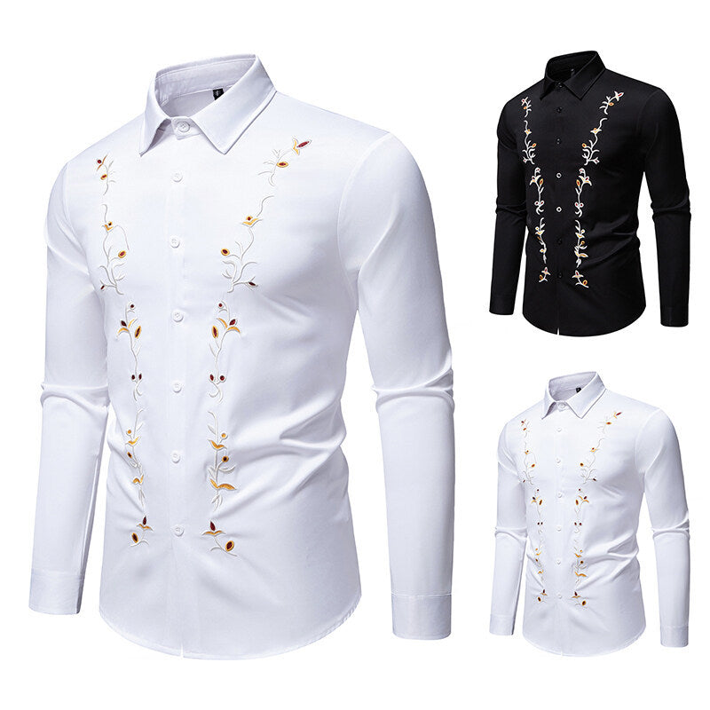 Men's Elegant Embroidered Shirt with Kent Collar and Fitted Slim-Fit Silhouette Mune Fashion
