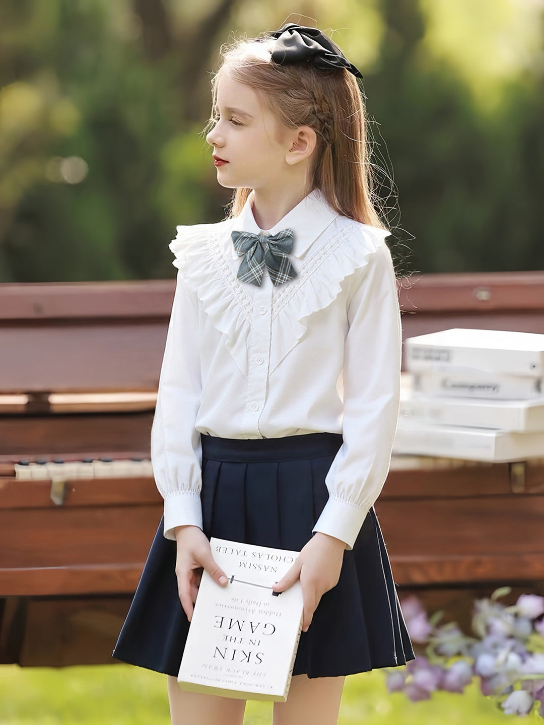 Girl's classic long sleeve shirt with ruffle detail Mune Fashion