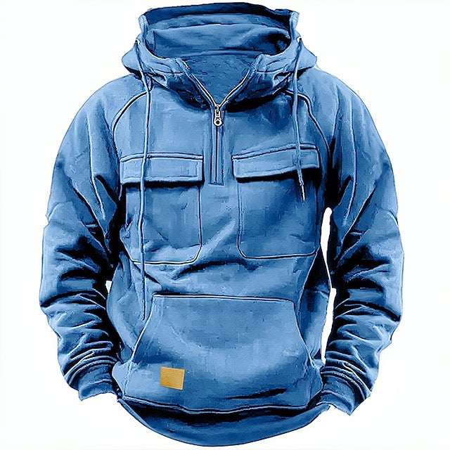 Men's nan Utility Hoodie with patch chest pockets and half zipper Mune Fashion