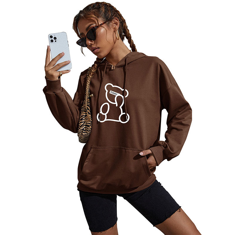 Women's Oversized Hoodie with Teddy Graphic, Kangaroo Pocket and Drawstring Hood