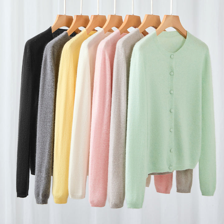 Women's Fine Round Neck Cardigan made of soft fine knit with continuous button placket Mune Fashion