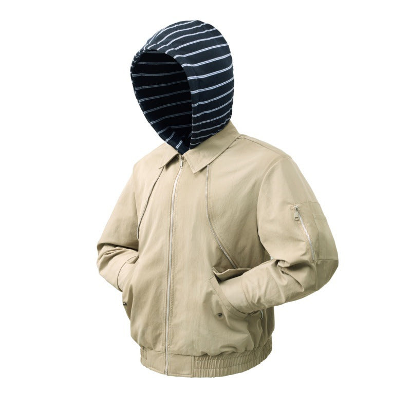 Men's Stylish Bomber Jacket with Integrated Hoodie