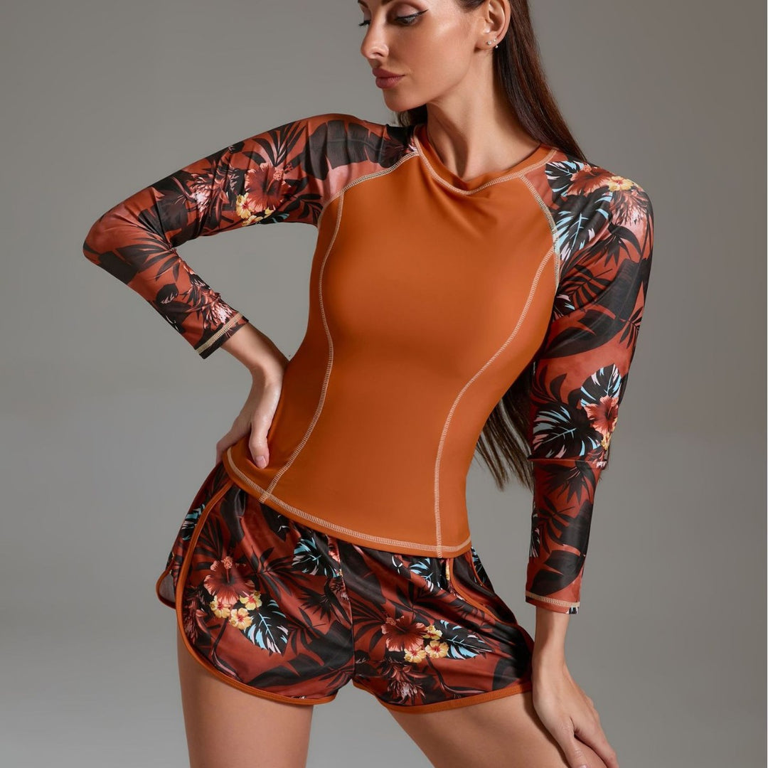 Women's Athletic Surf Suit Set with Floral Design and Seamless Cut Mune Fashion