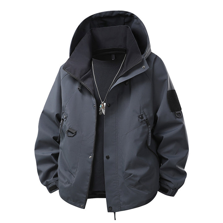 Men's nano wind- and waterproof softshell outdoor jacket with stowable hood, utility pockets, and adjustable cuffs Mune Fashion