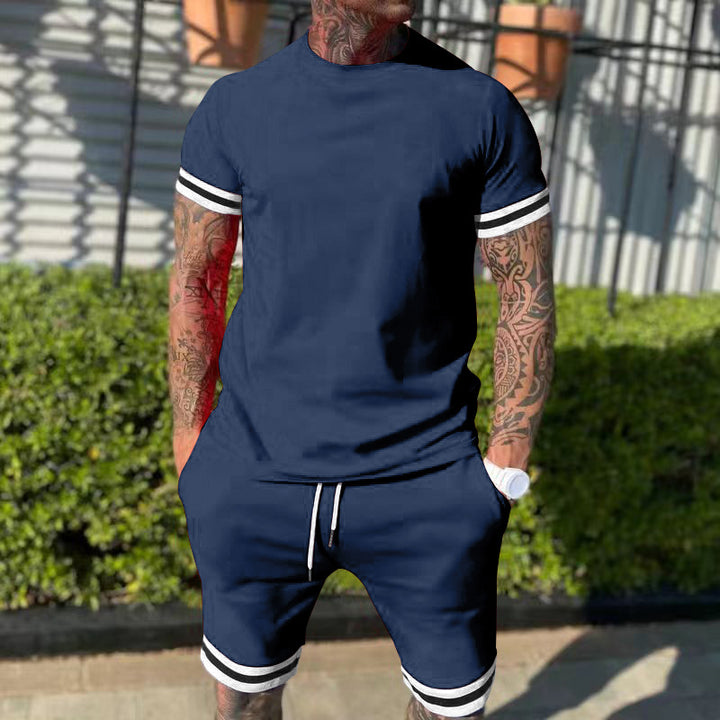 Men's casual sports set made of cotton jersey with round neck shirt and drawstring shorts Mune Fashion