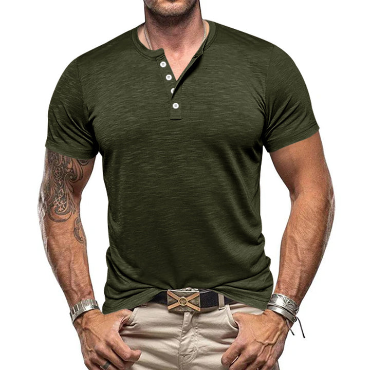 Men's nano athletic Henley t-shirt made of structured slub cotton with short button placket Mune Fashion