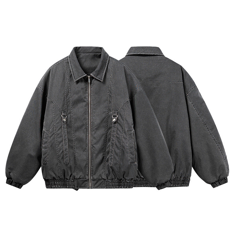 Unisex Oversize Bomber Jacket in Canvas Look with Zipper, Elastic Hem and D-Ring Details Mune Fashion