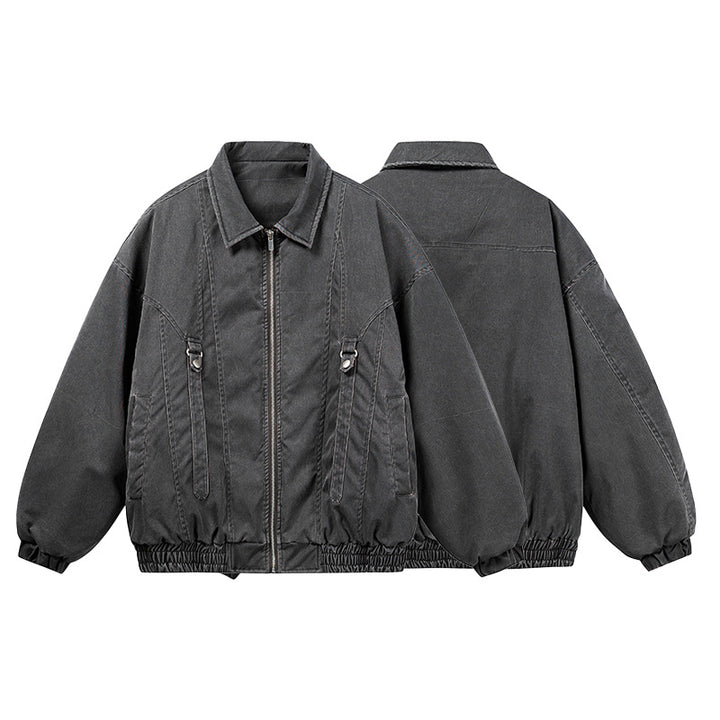 Unisex Oversize Bomber Jacket in Canvas Look with Zipper, Elastic Hem and D-Ring Details Mune Fashion