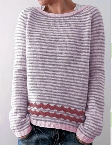 Women's patterned Norwegian knit sweater with wide round neckline and casual oversized fit Mune Fashion