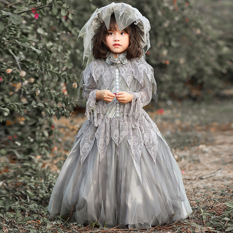 Girls enchanting ghost costume with lace embellishments Mune Fashion