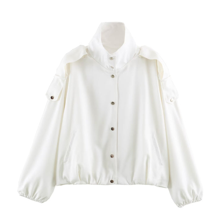 Women's short jacket in oversized bomber style with high stand-up collar and shoulder patches Mune Fashion