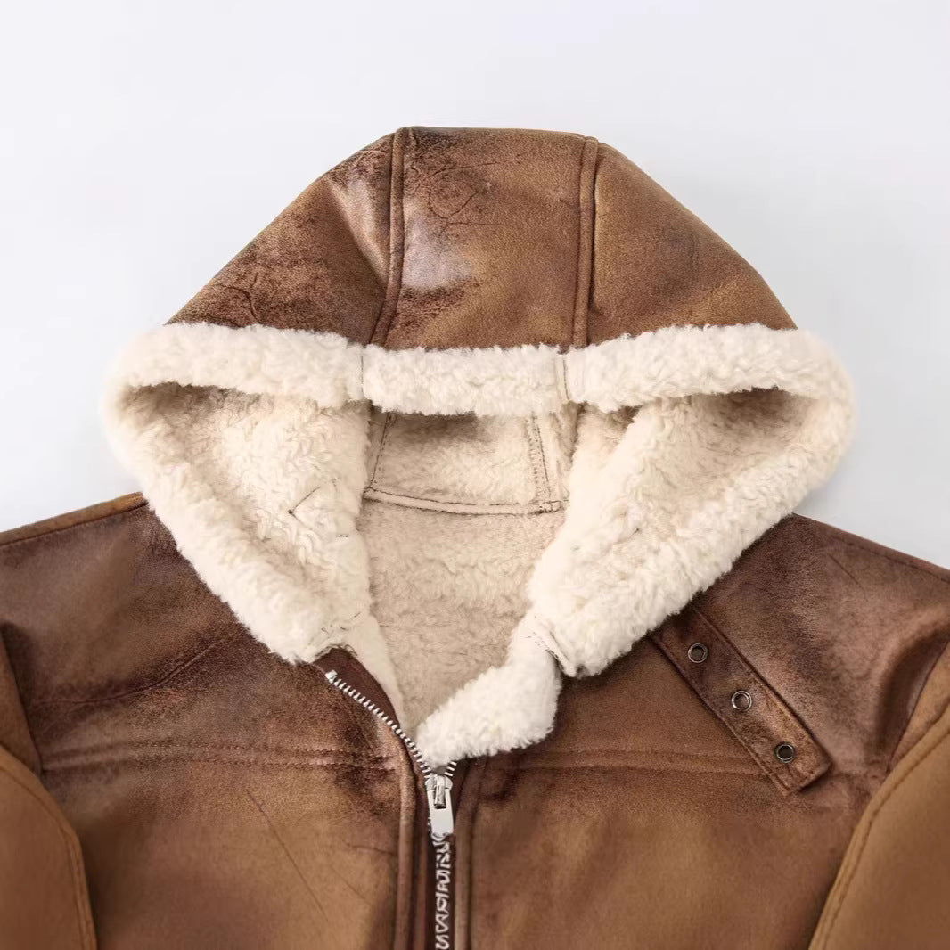 Men's Sleeveless Lambskin Imitation Vest with Hooded Collar and Front Pockets Mune Fashion