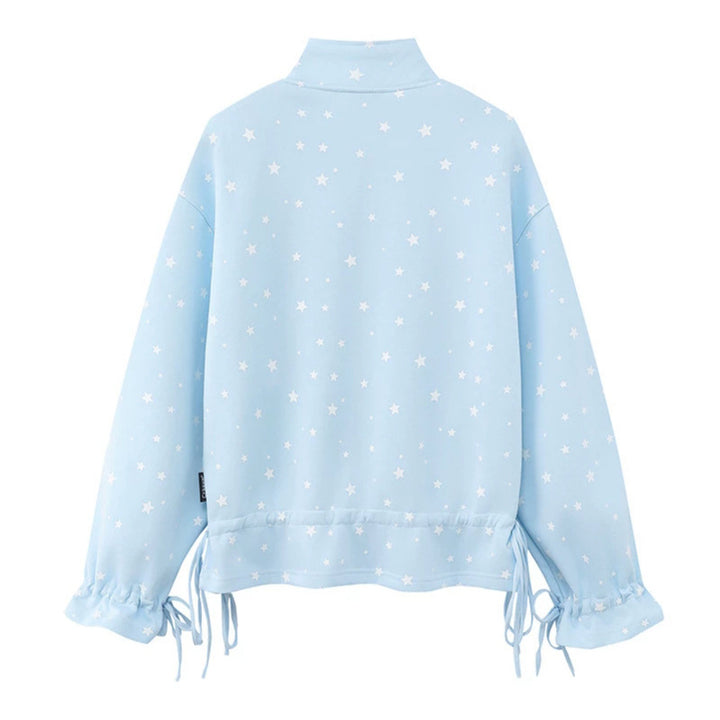 Women's lightweight stand collar sweat jacket with all-over stars, appliques and drawstring Mune Fashion