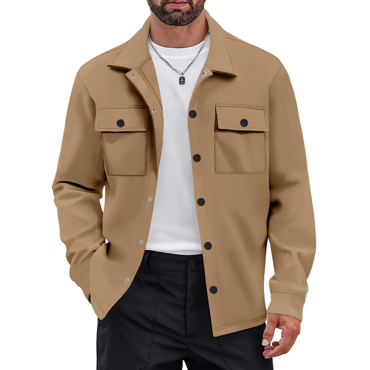Men's work-inspired shirt jacket with button placket, patch chest pockets, and boxy fit Mune Fashion