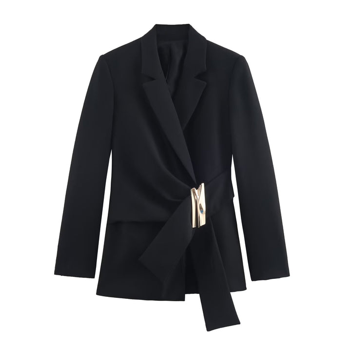 Women's Two-Piece Wrap Blazer and Palazzo Suit Set with Decorative Belt Mune Fashion