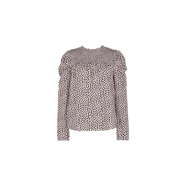 Women's Polka Dot Blouse with Smocked Yoke, Puff Sleeves, and Loose Fit
