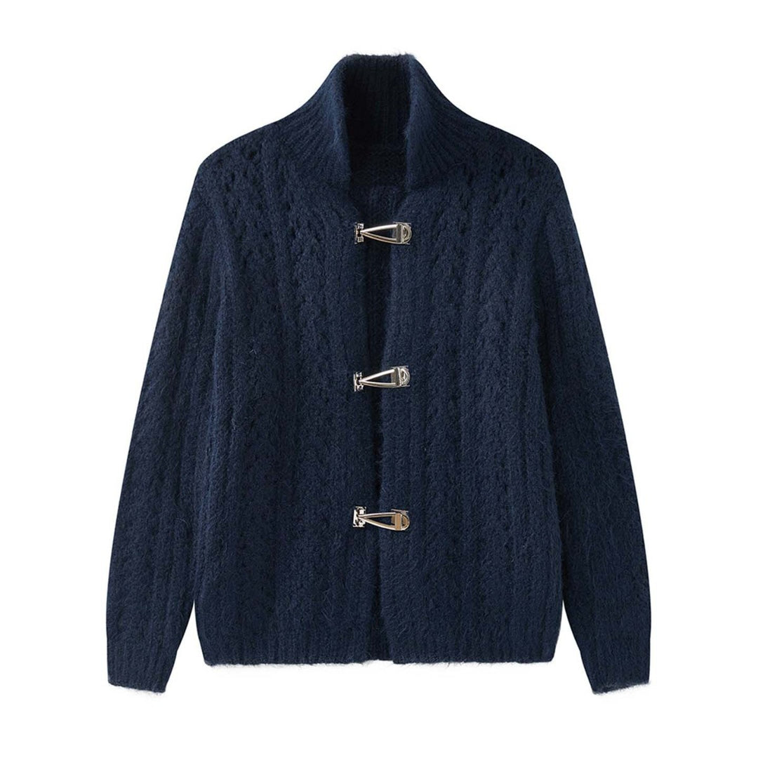 Women's Short Mohair-Optic Cardigan with Metal Closures Mune Fashion