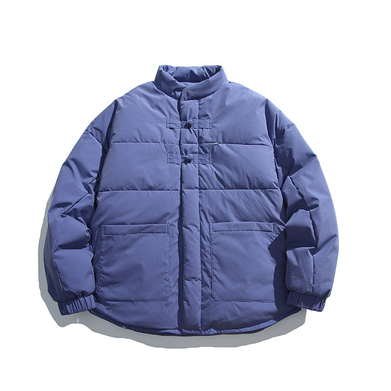 Unisex Boxy padded stand-up collar jacket with Chinese toggle closures and large front pockets Mune Fashion
