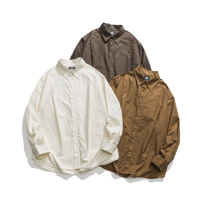 Unisex Oversized Shirt Jacket with side decorative button rows and rounded hem Mune Fashion