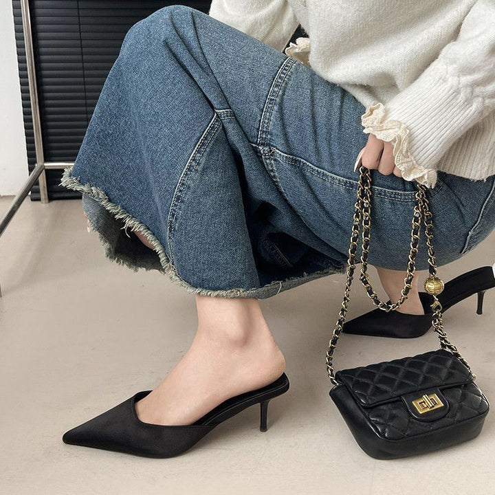 Women's pointed-toe mule with low kitten heel and backless design Mune Fashion