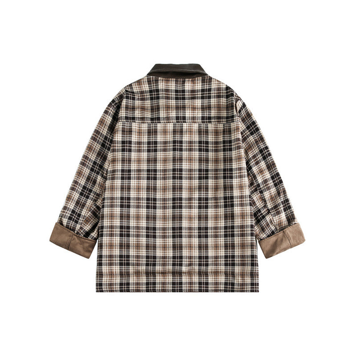 Men's short-cut field blouson in vintage workwear style with faux leather stand-up collar and checked inner lining Mune Fashion