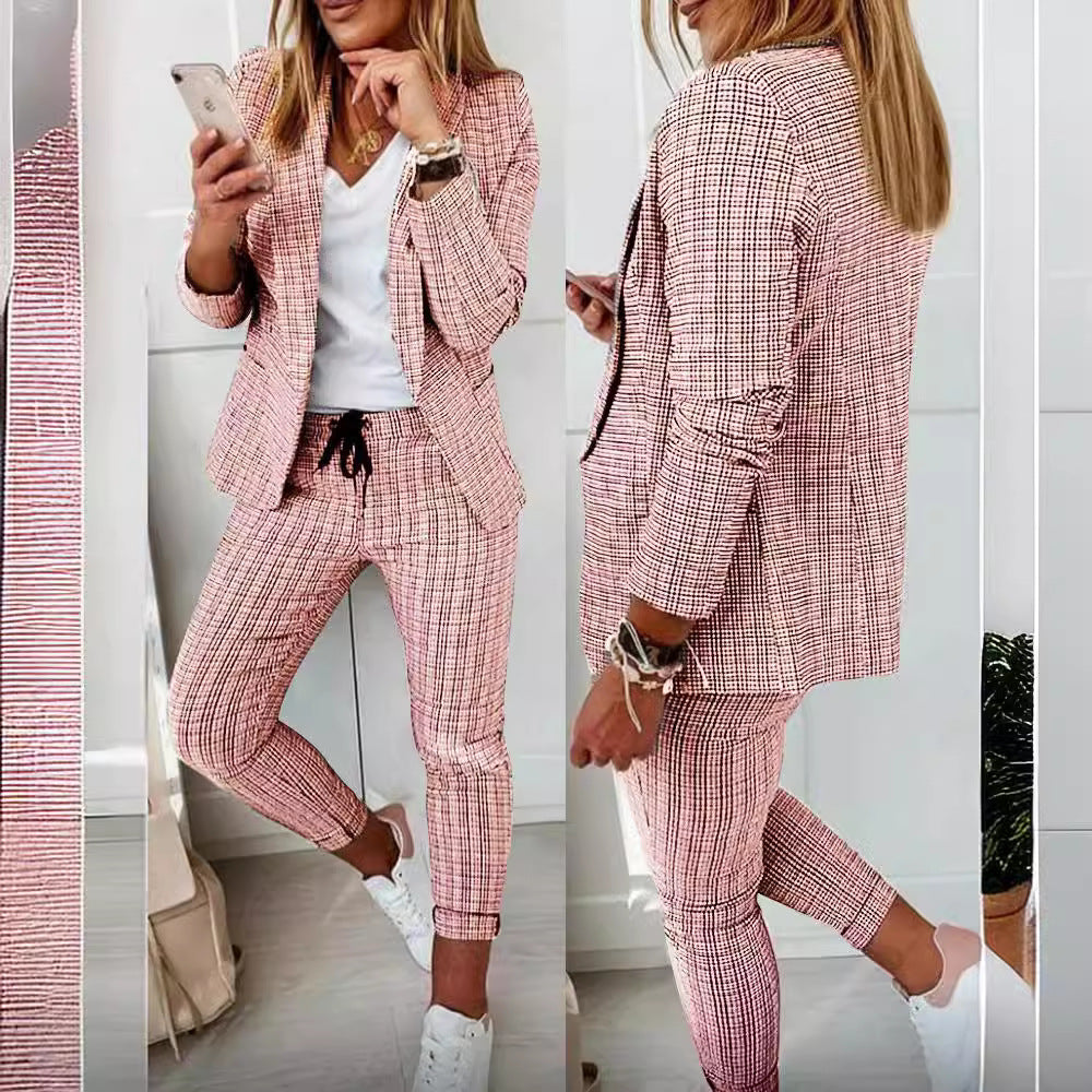 Women's Smart-Casual Blazer Set with open long blazer and tapered jog pants with drawstring Mune Fashion