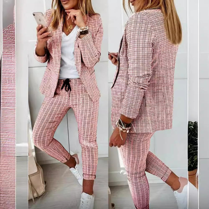Women's Smart-Casual Blazer Set with open long blazer and tapered jog pants with drawstring Mune Fashion