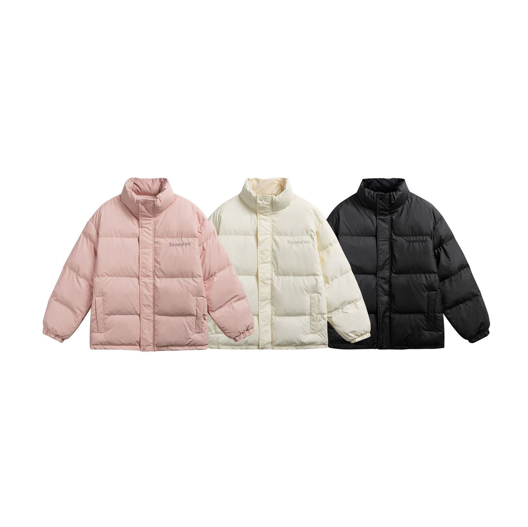 Women's short padded stand-collar puffer jacket with concealed snap button placket Mune Fashion