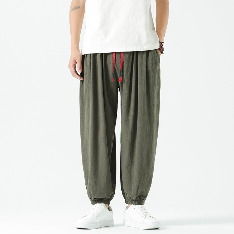 Men's loosely cut linen-cotton pants with drawstring and elastic cuffs Mune Fashion