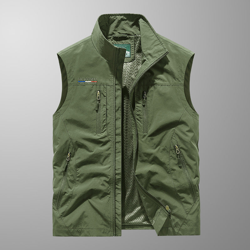 Men's Outdoor Utility Fishing Vest with Breathable Mesh Back and Multifunctional Pockets Mune Fashion