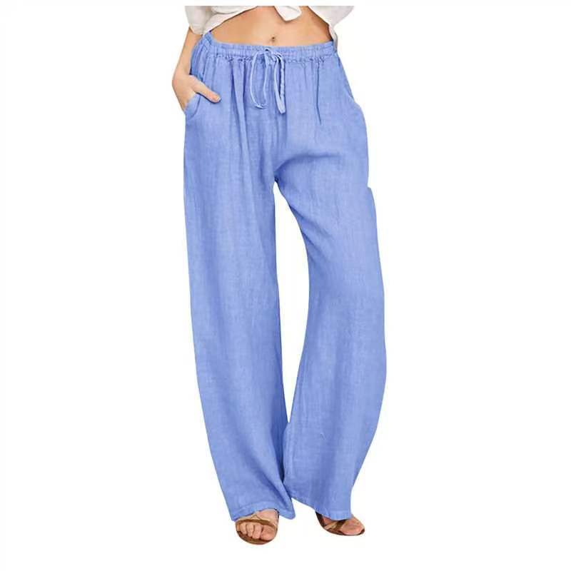 Women's loose linen pants with drawstring, high waist and practical side pockets Mune Fashion