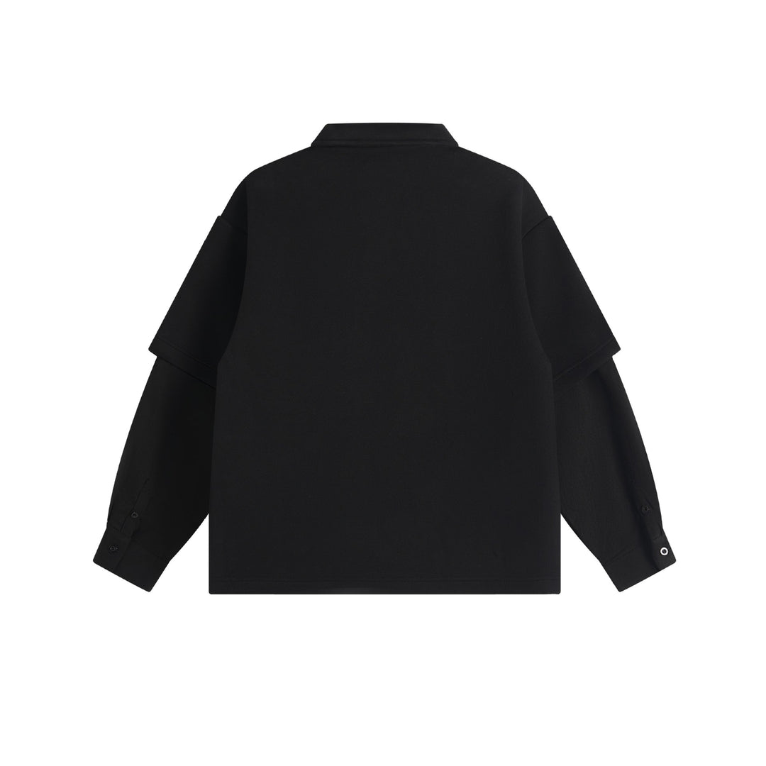 Women Layered Look Sweatshirt with Polo Collar and Patch Embroidery Mune Fashion