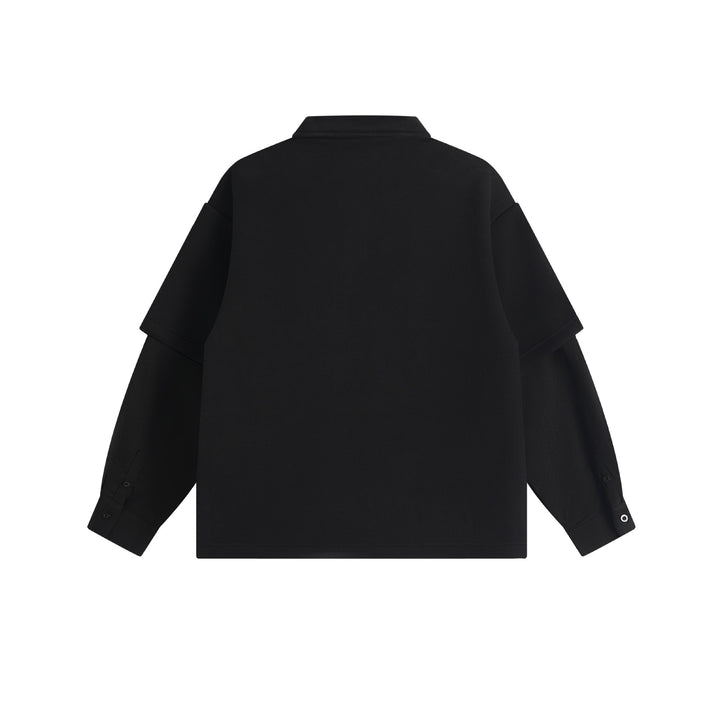 Women Layered Look Sweatshirt with Polo Collar and Patch Embroidery Mune Fashion