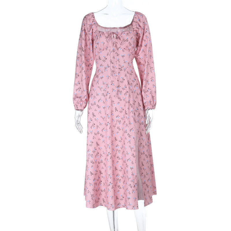 Damen Vintage-inspiriertes Midikleid mit quadratischem Ausschnitt, geraffter Brustpartie und langen Ärmeln Mune Fashion