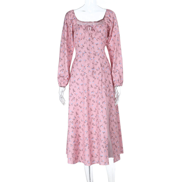 Damen Vintage-inspiriertes Midikleid mit quadratischem Ausschnitt, geraffter Brustpartie und langen Ärmeln Mune Fashion