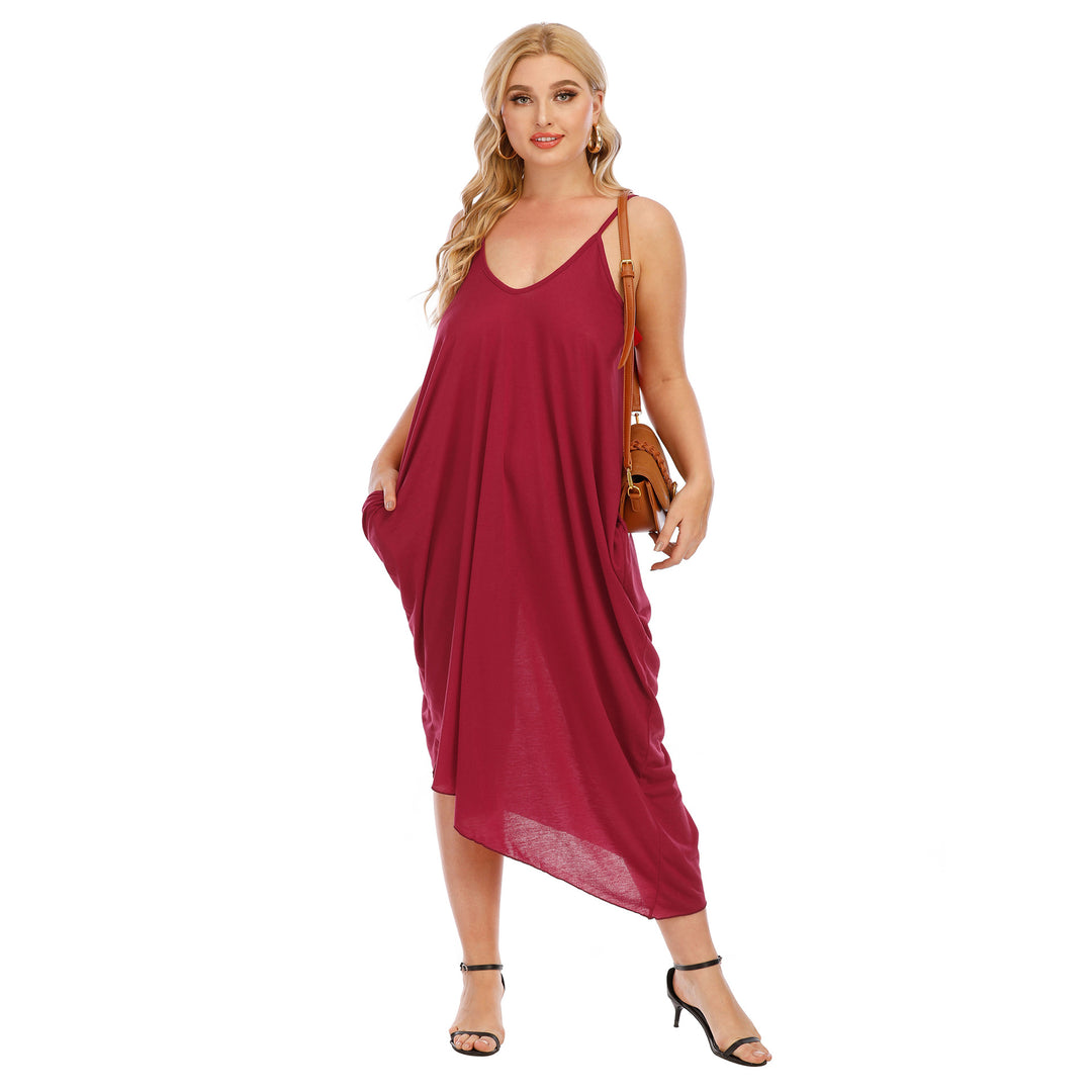 Women's casual maxi dress with deep V-neck and side pockets Mune Fashion