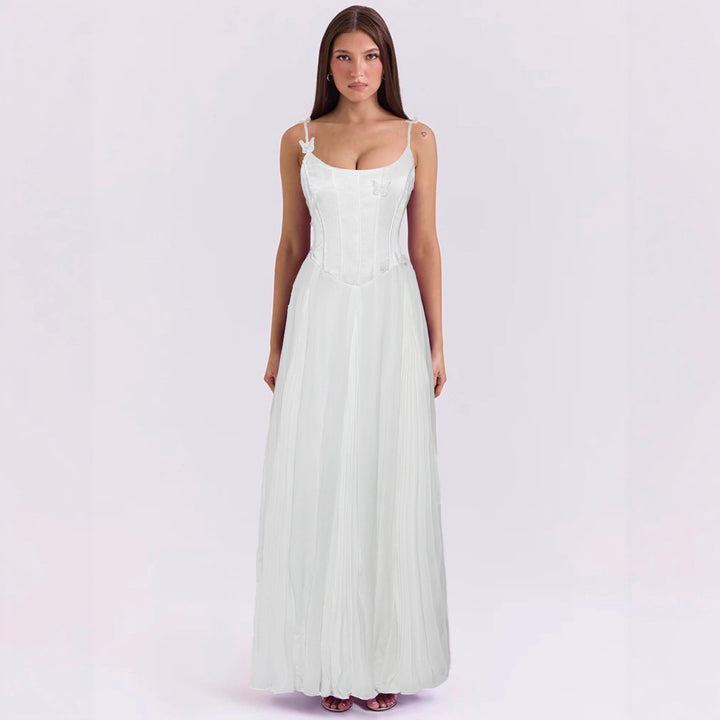 Women's bodycon corset maxi dress with butterfly straps and pleated chiffon skirt Mune Fashion