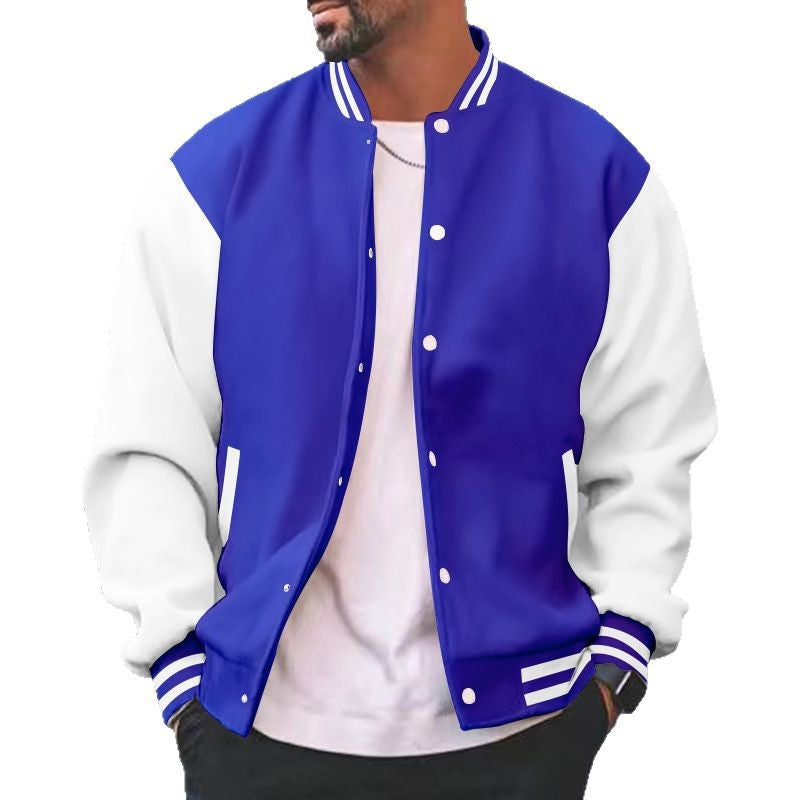 Men's varsity college bomber jacket with snap button closure, contrasting arms and ribbed cuffs Mune Fashion
