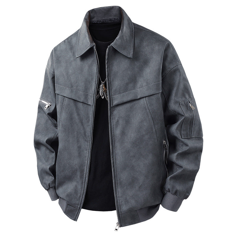 Men's Stylish Faux Leather Jacket with High Collar Mune Fashion