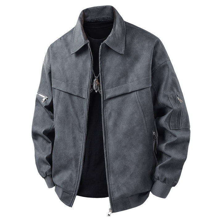 Men's Stylish Faux Leather Jacket with High Collar Mune Fashion
