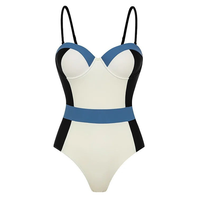 Women's High-Waist One-Piece Swimsuit with Modern Cut and Playful Color Block Elements Mune Fashion