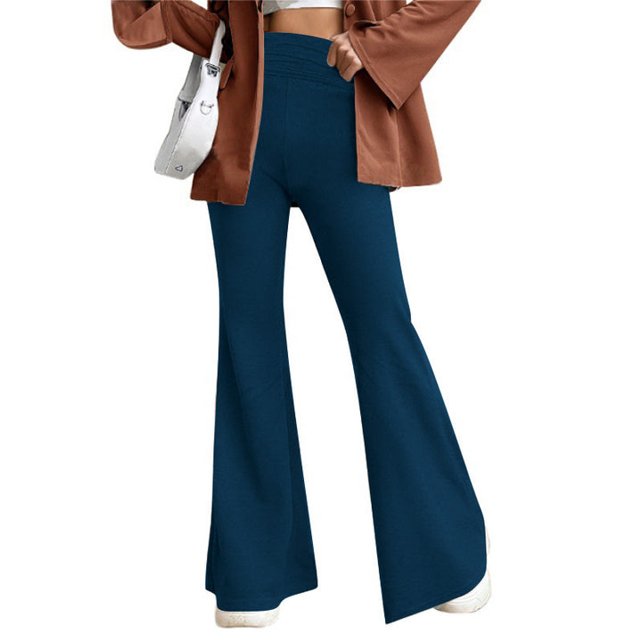Women's High-Waist Flared Trousers with Wide Leg and Elastic Comfort Waistband Mune Fashion