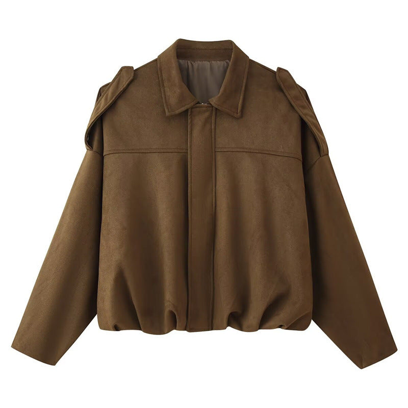 Women Cropped Oversized Blouson Jacket with Shoulder Flaps Mune Fashion