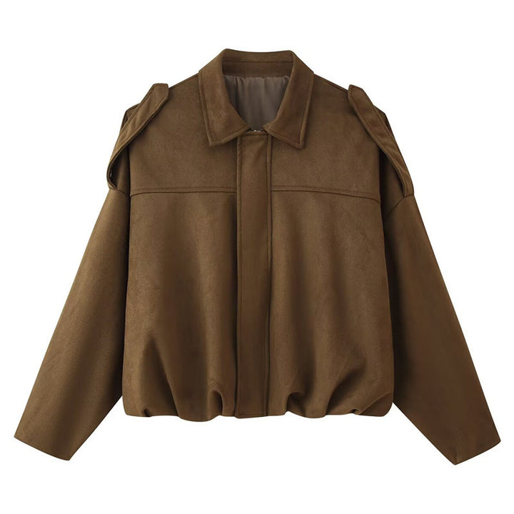 Women Cropped Oversized Blouson Jacket with Shoulder Flaps Mune Fashion