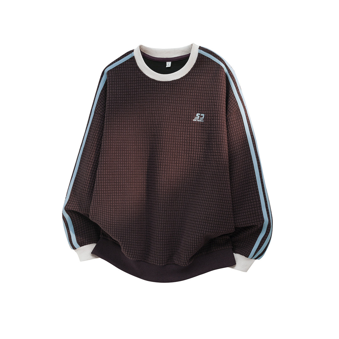 Unisex Oversized Sweatshirt with Waffle Structure, Contrast Stripes on Sleeves and Ribbed Cuffs Mune Fashion