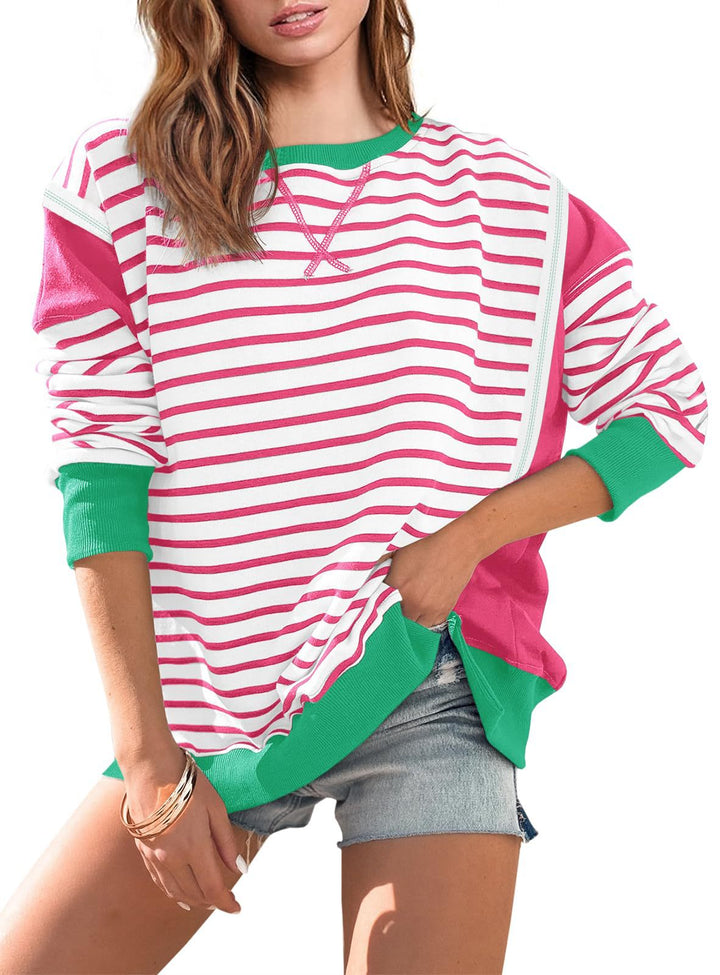 Women's oversized sweatshirt in marine look with stripes, raglan sleeves and ribbed cuffs Mune Fashion