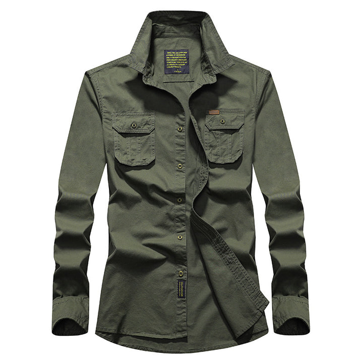 Men's Cotton Utility Shirt with Chest Flap Pockets, Reinforced Construction and Classic Shirt Collar Mune Fashion